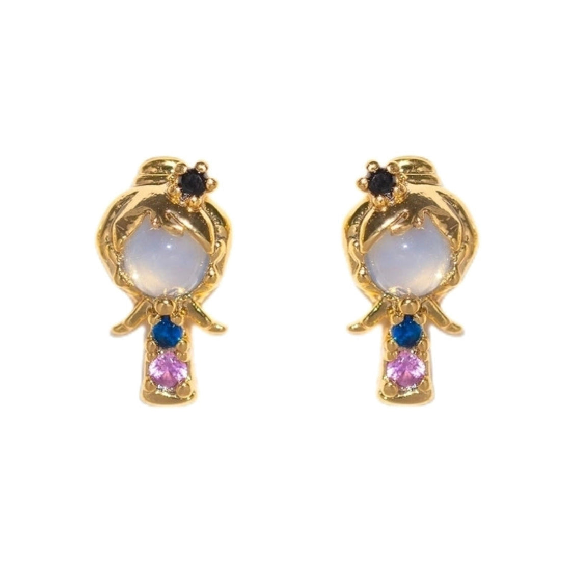 Cartoon Style Character Plating Inlay Brass Zircon 18k Gold Plated Ear Studs